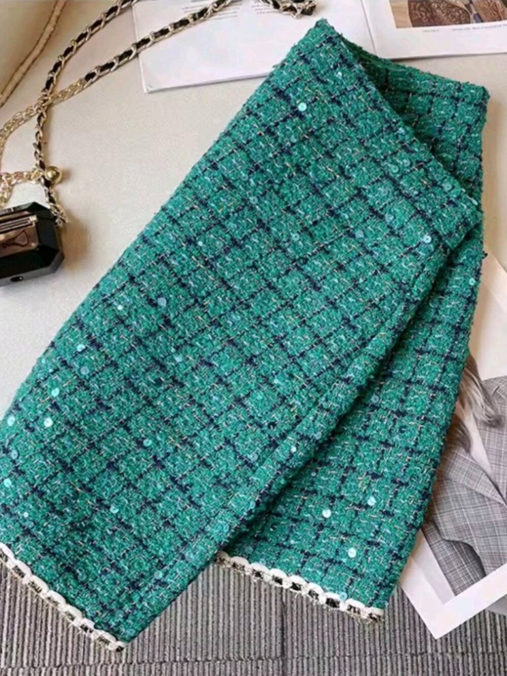 Green Fashion Suit Skirt Female Spring and Autumn New Age-reducing Bright - Picture 10 of 11